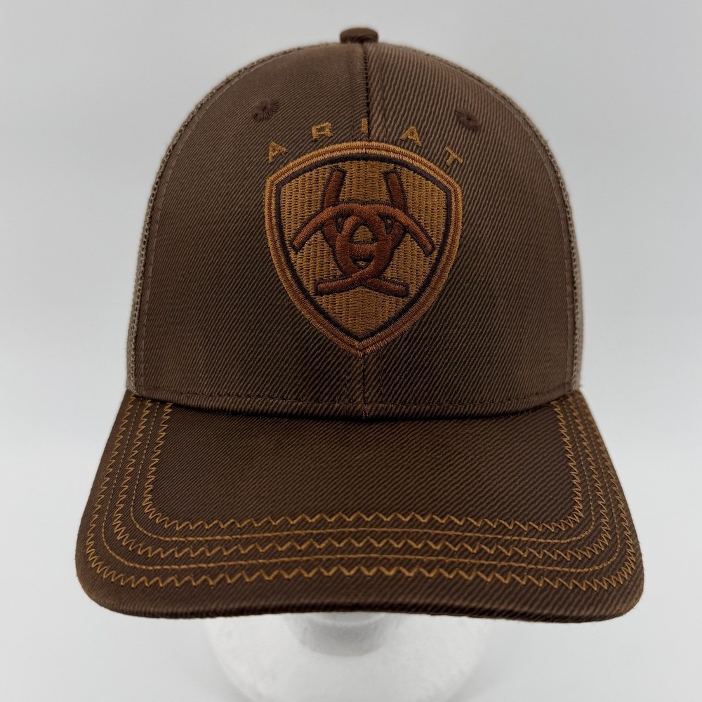 Ariat Trucker Hat Mens OSFM Brown Embroidered Shield Logo Mesh Back Cap